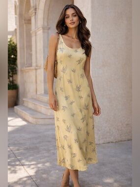 Vintage Zelda Women’s 100% Silk Dove Bird Print Midi Slip Dress Made in USA Sz M